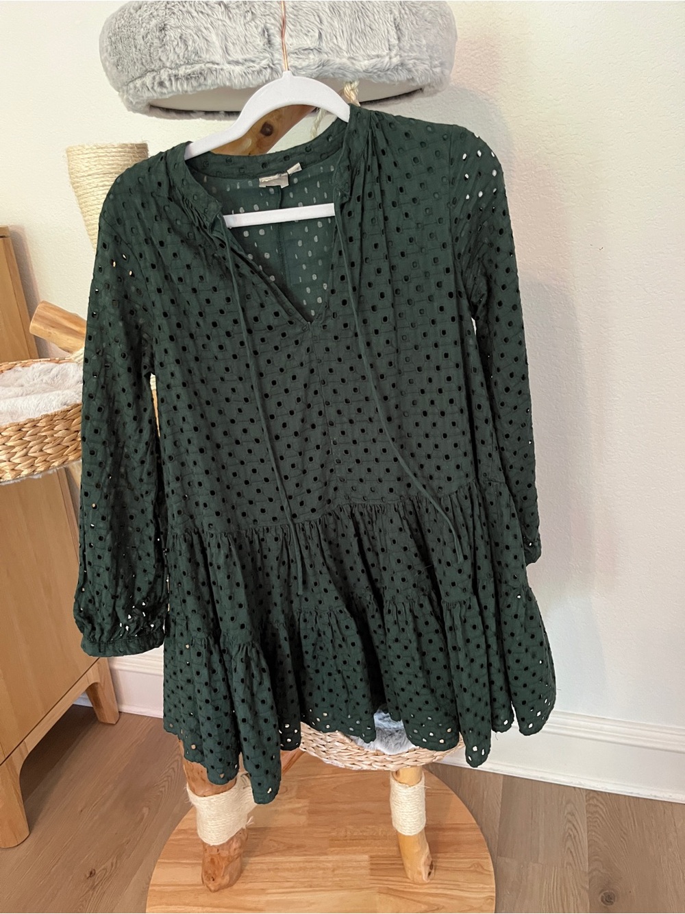 ASOS Dark Green Eyelet Mini Dress, size 2/small